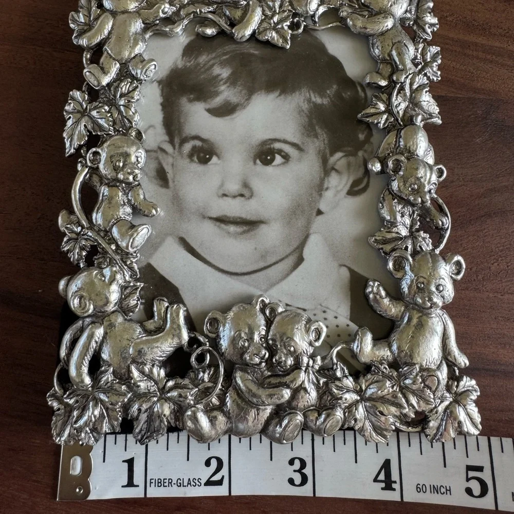 Signed Arthur Court Teddy Bear Pewter 5x6 picture frame. Fits 4x6 photos